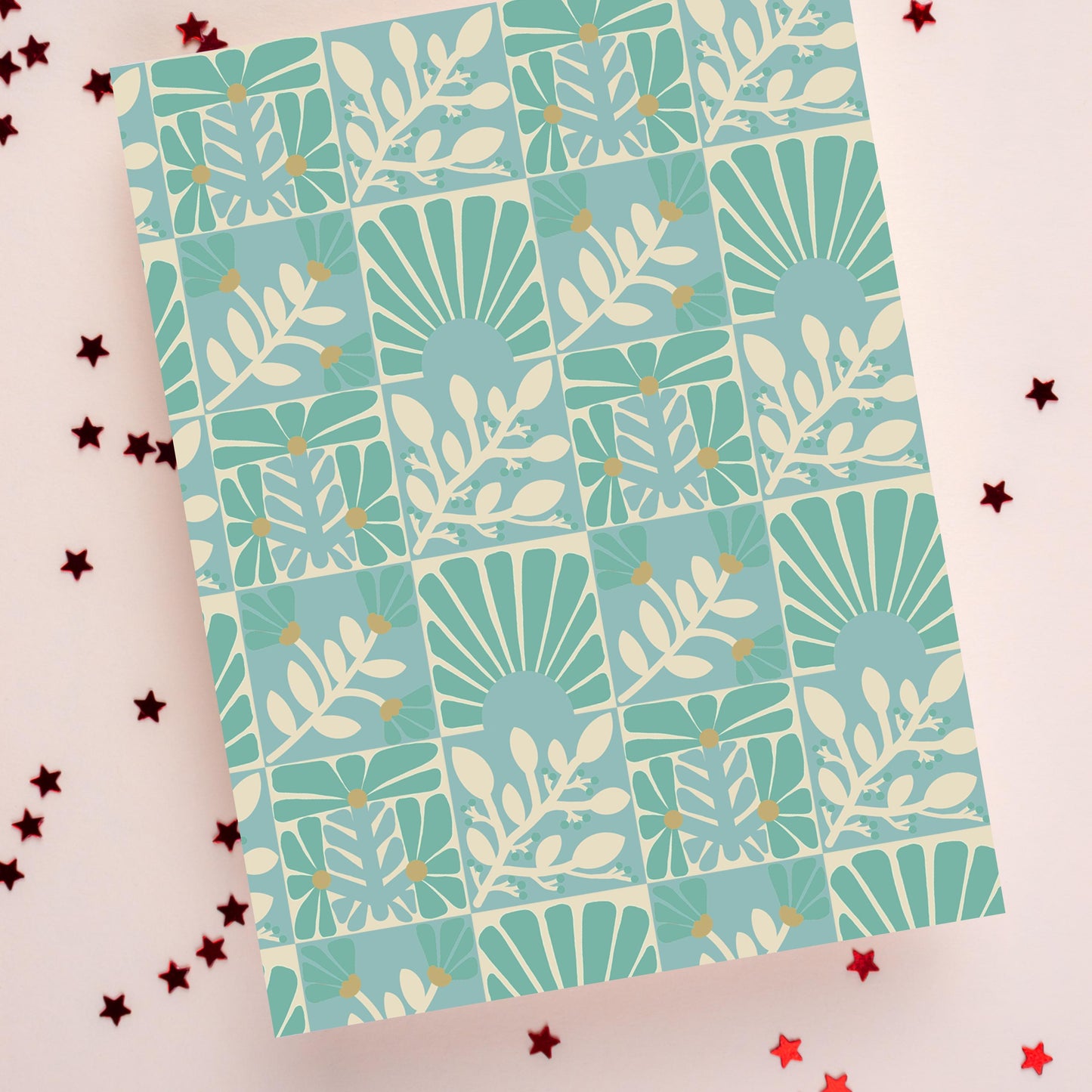 Teal Floral Geometric Greeting Card