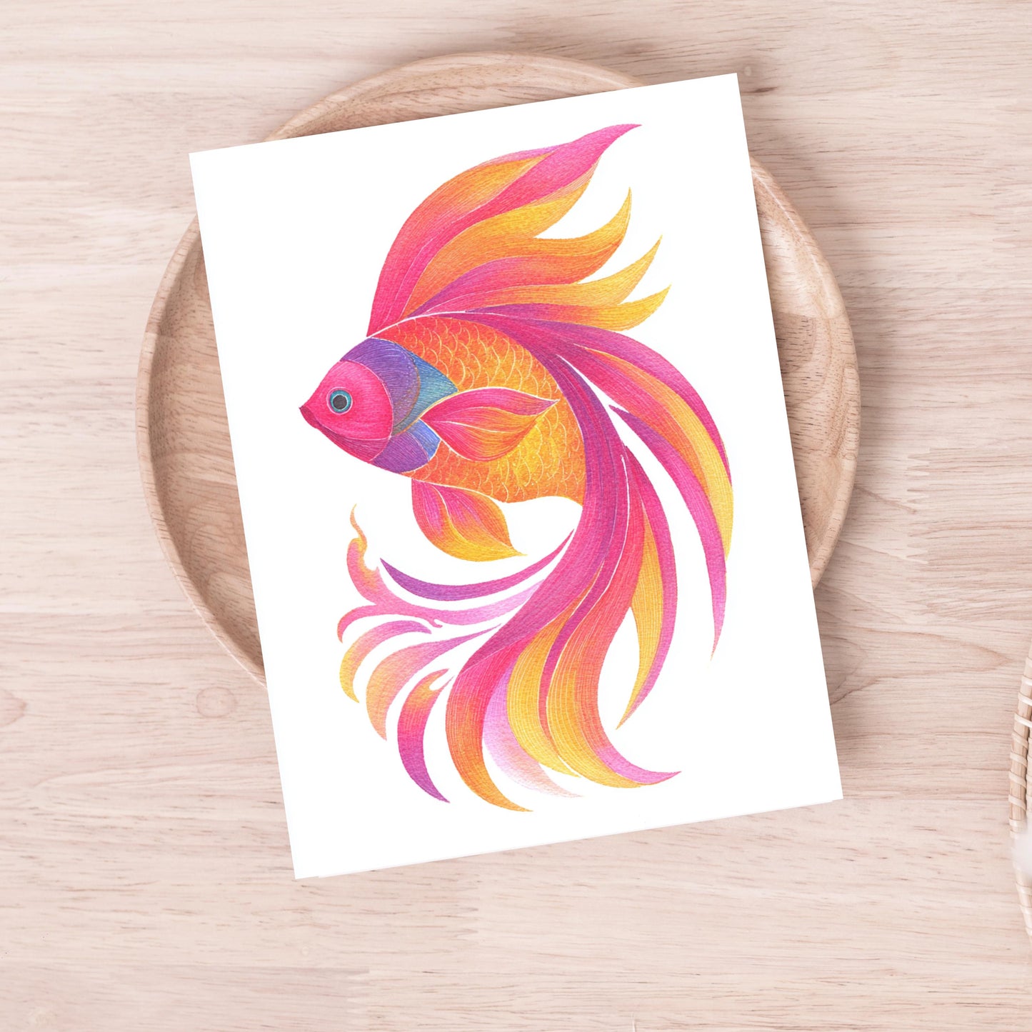 Vibrant Fish Greeting Card: Scandinavian Art Style, Thinking of You