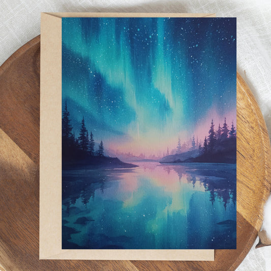 Aurora Borealis Watercolor Blank Card