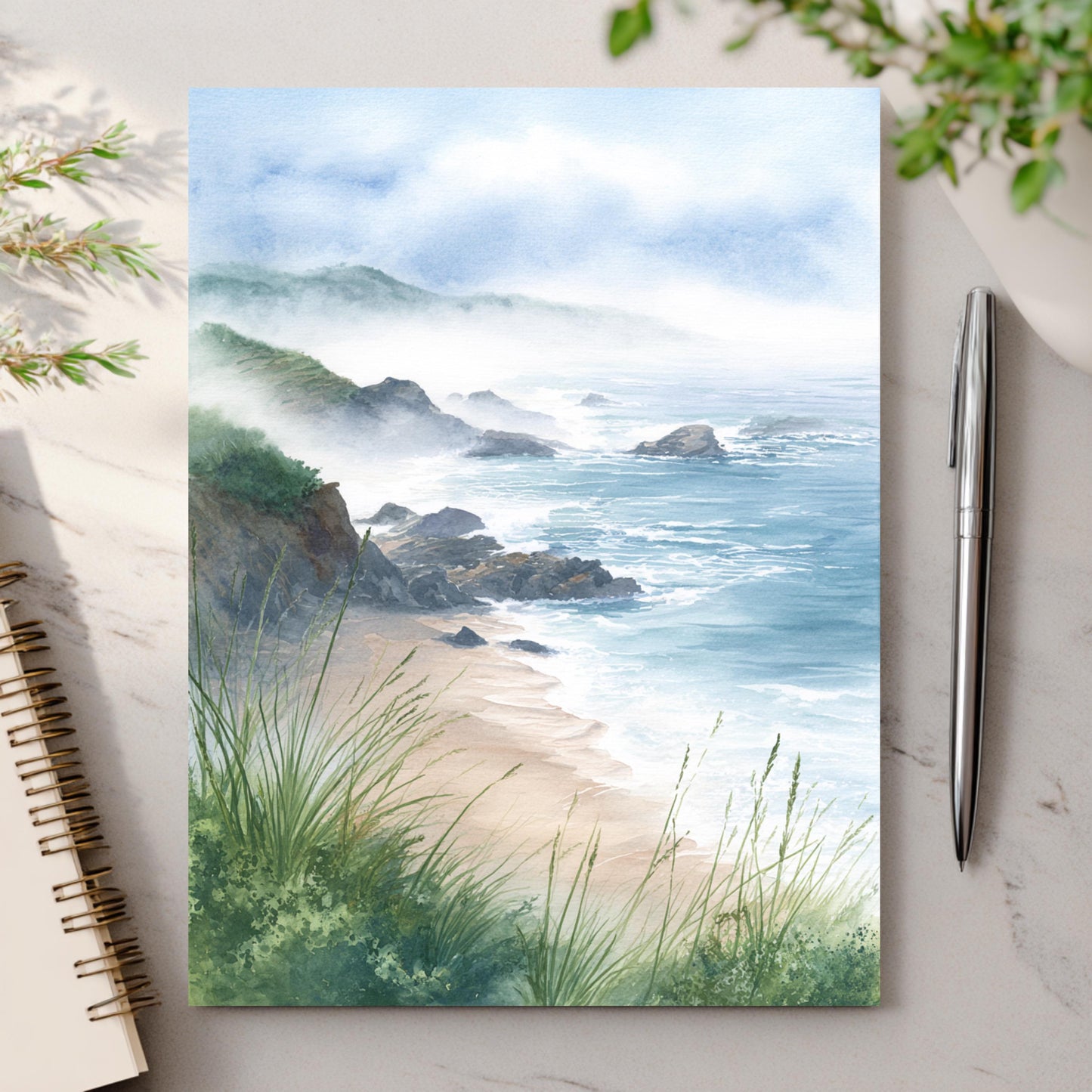 Misty Coastal Watercolor Greeting Card