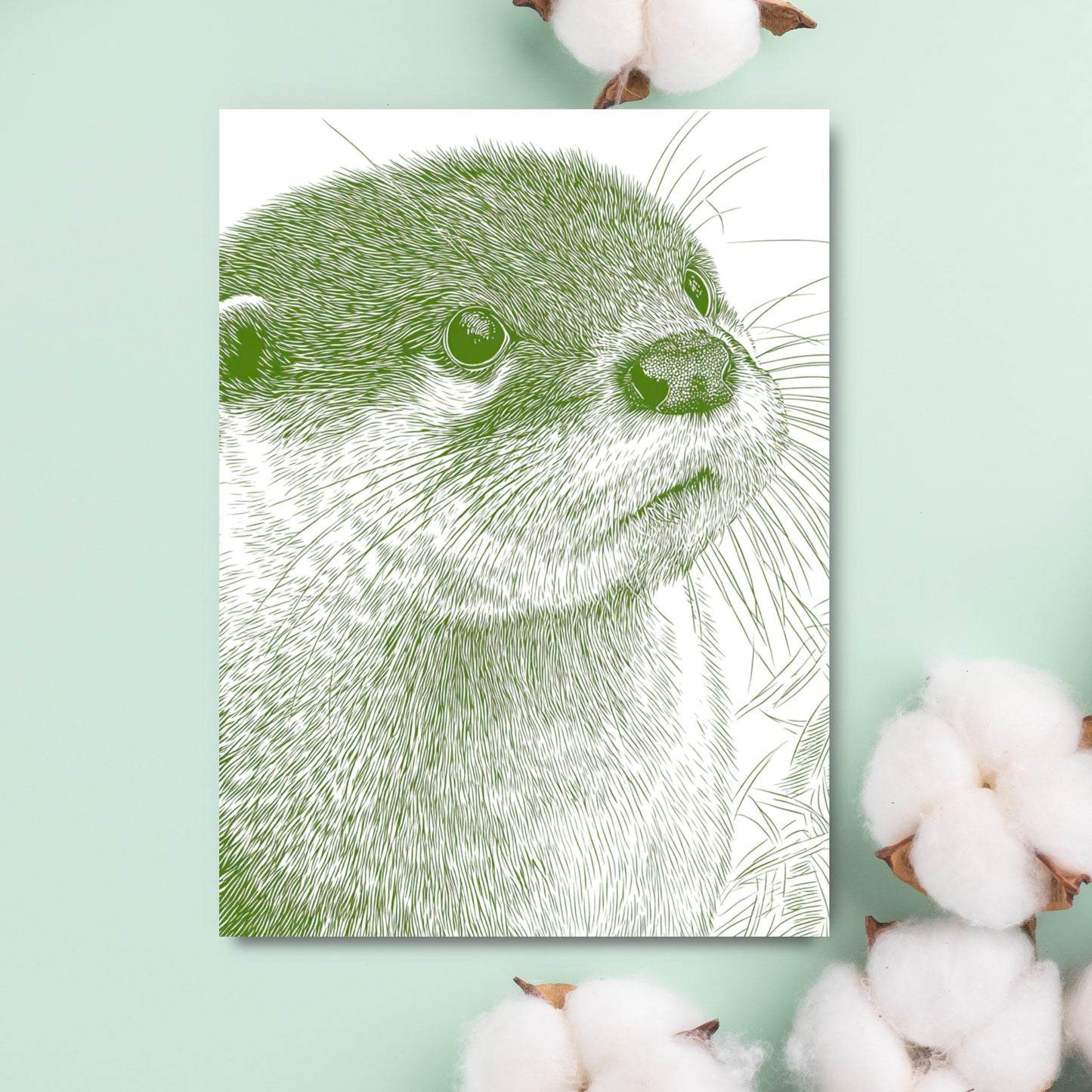 Cute Otter Linocut Style Greeting Card