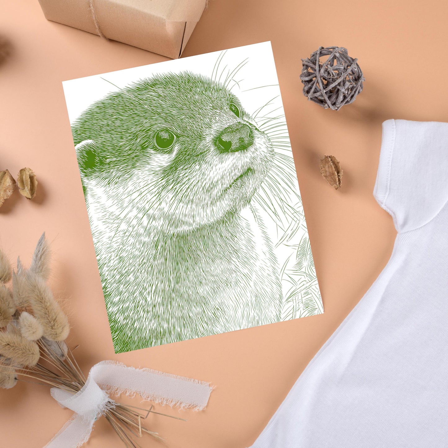 Cute Otter Linocut Style Greeting Card