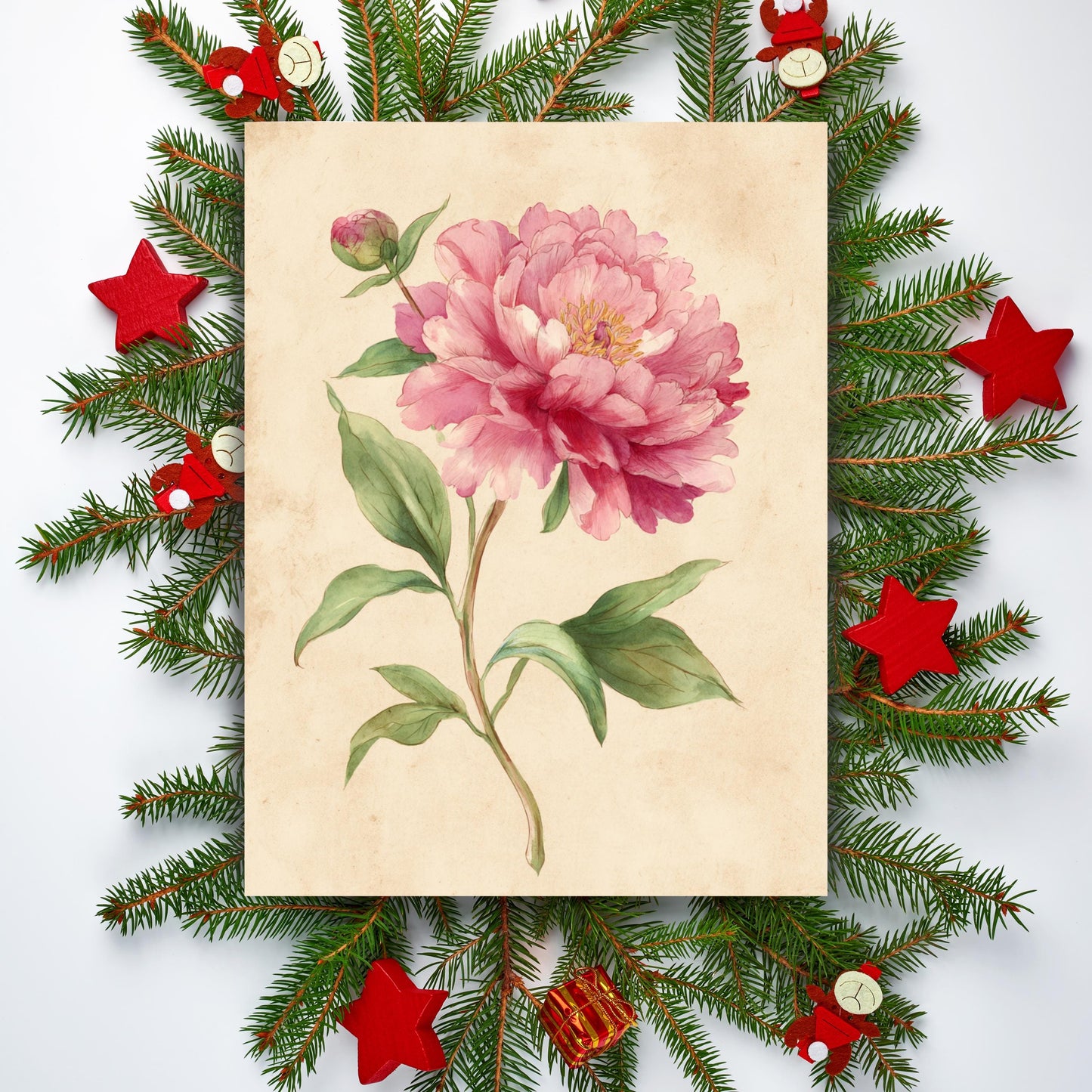 Peony Watercolor Greeting Card: Rustic Floral Note Card