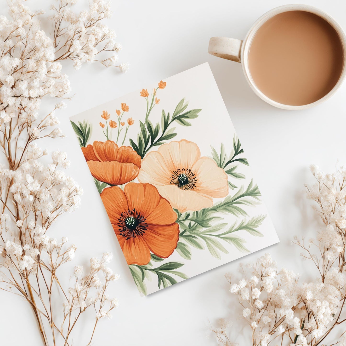 Boho Orange Poppy Greeting Card
