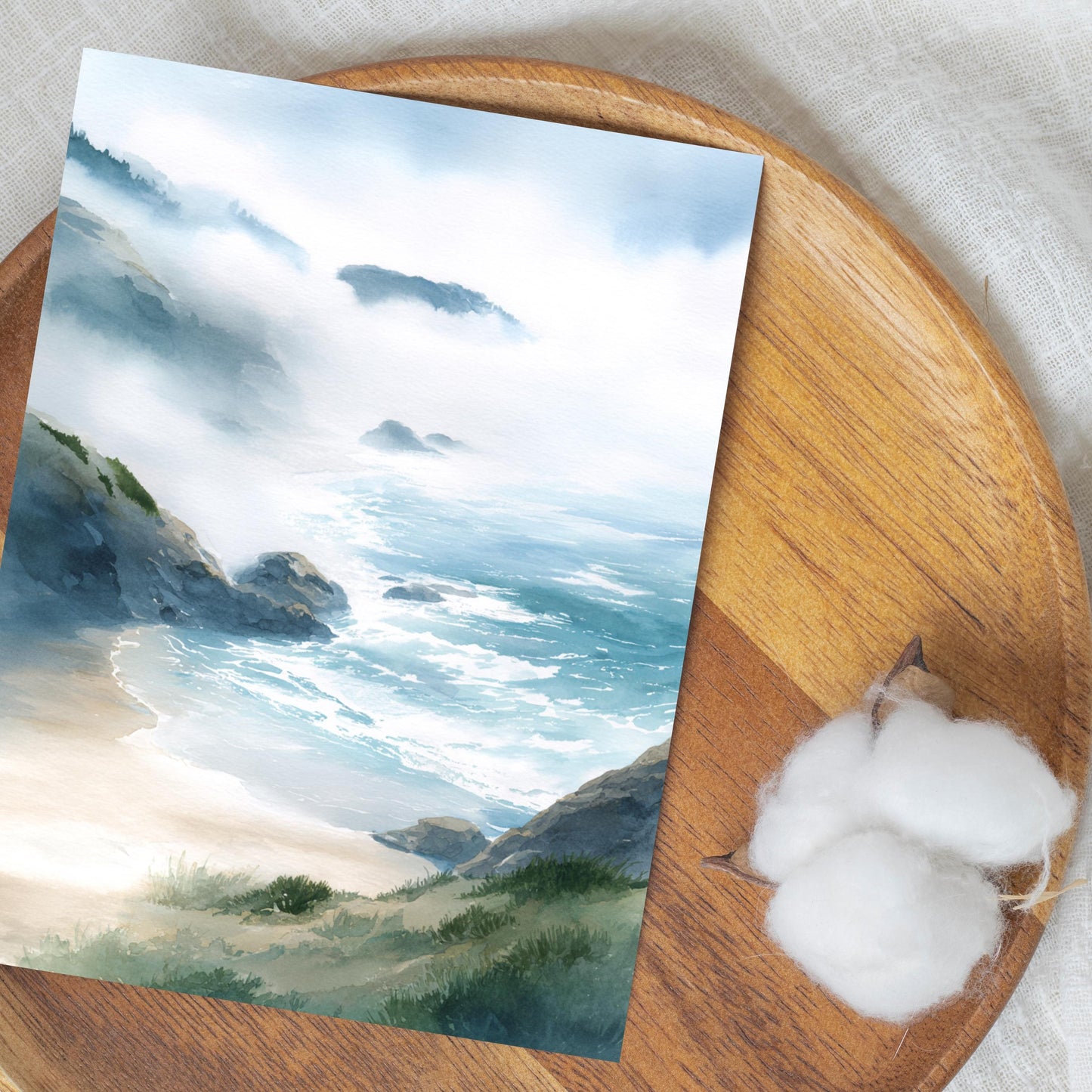 Misty Coastal Cliff Watercolor Greeting Card
