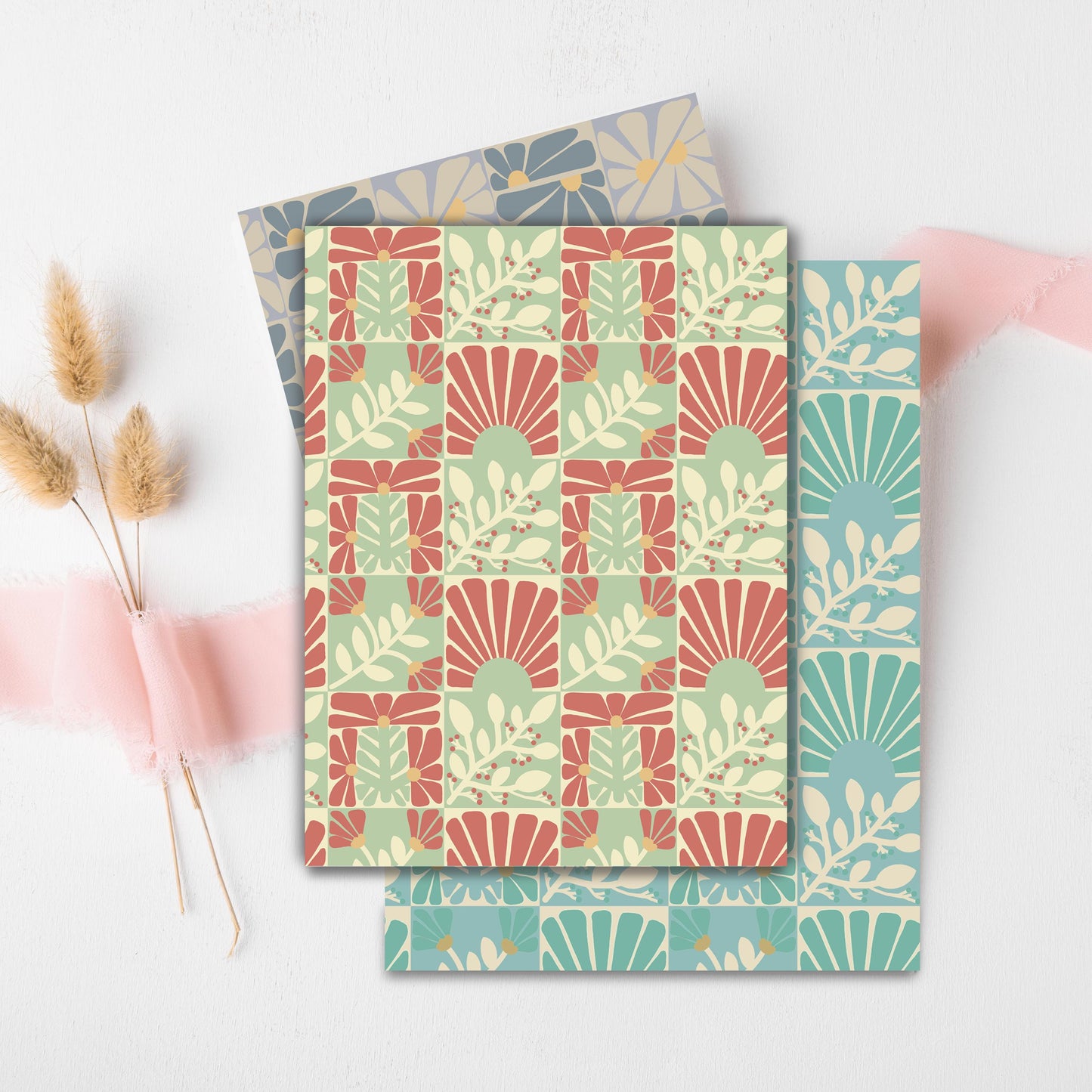 Red and Sage Floral Greeting Card