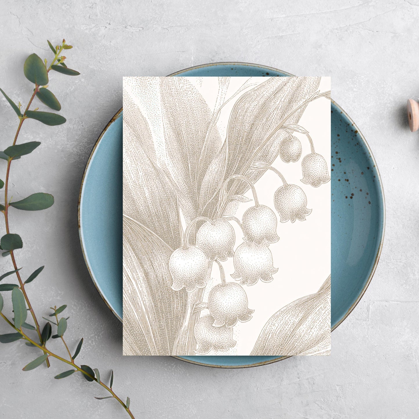 Lily of the Valley Linocut Greeting Card: Floral Art Note Card
