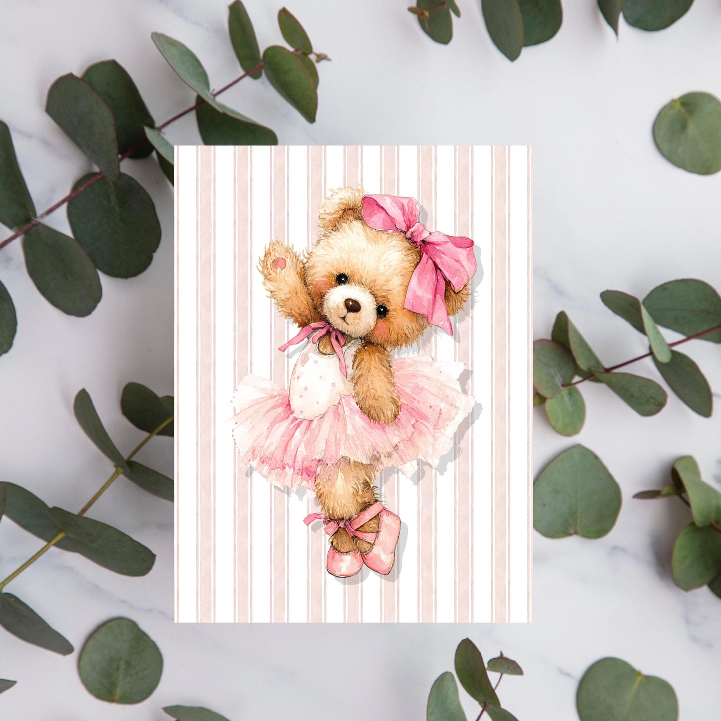Watercolor Ballerina Bear Greeting Card