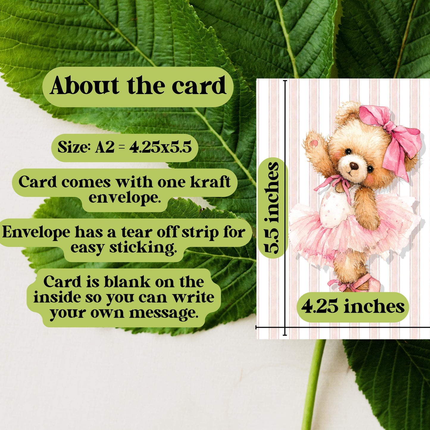 Watercolor Ballerina Bear Greeting Card
