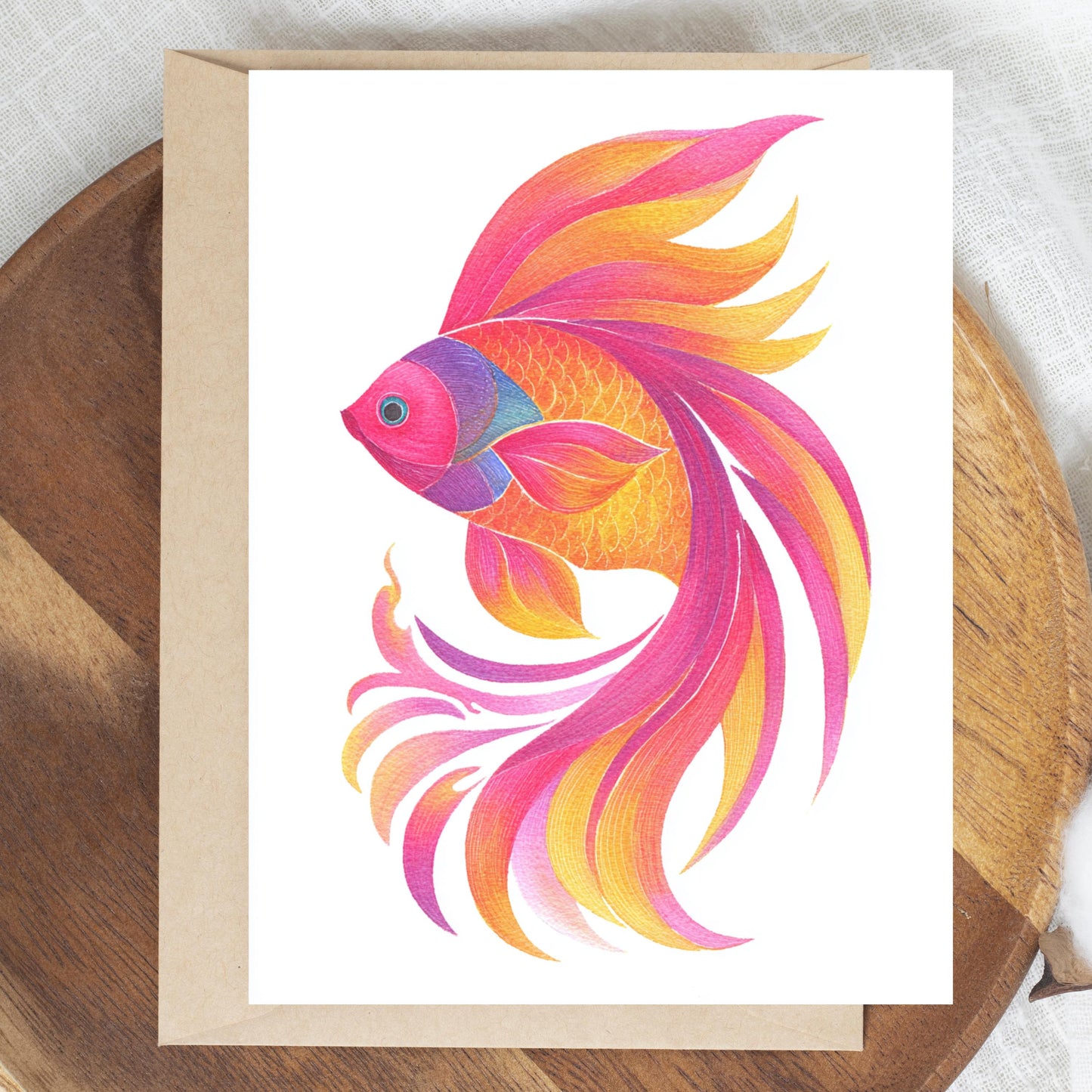 Vibrant Fish Greeting Card: Scandinavian Art Style, Thinking of You