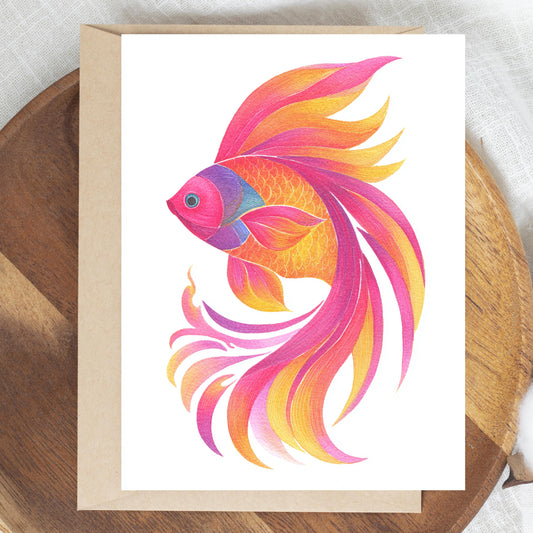 Vibrant Fish Greeting Card: Scandinavian Art Style, Thinking of You