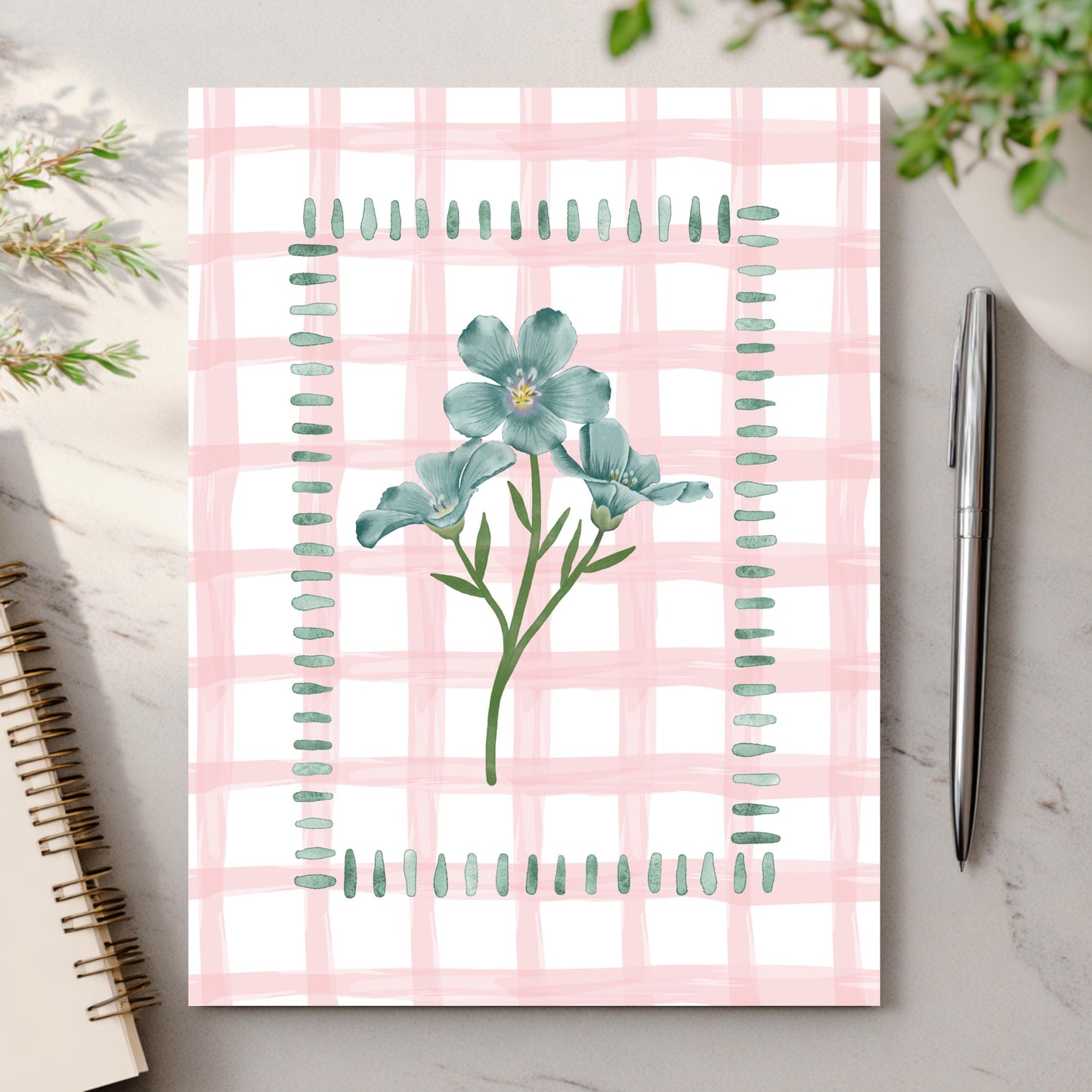 Pink Gingham Flower Card