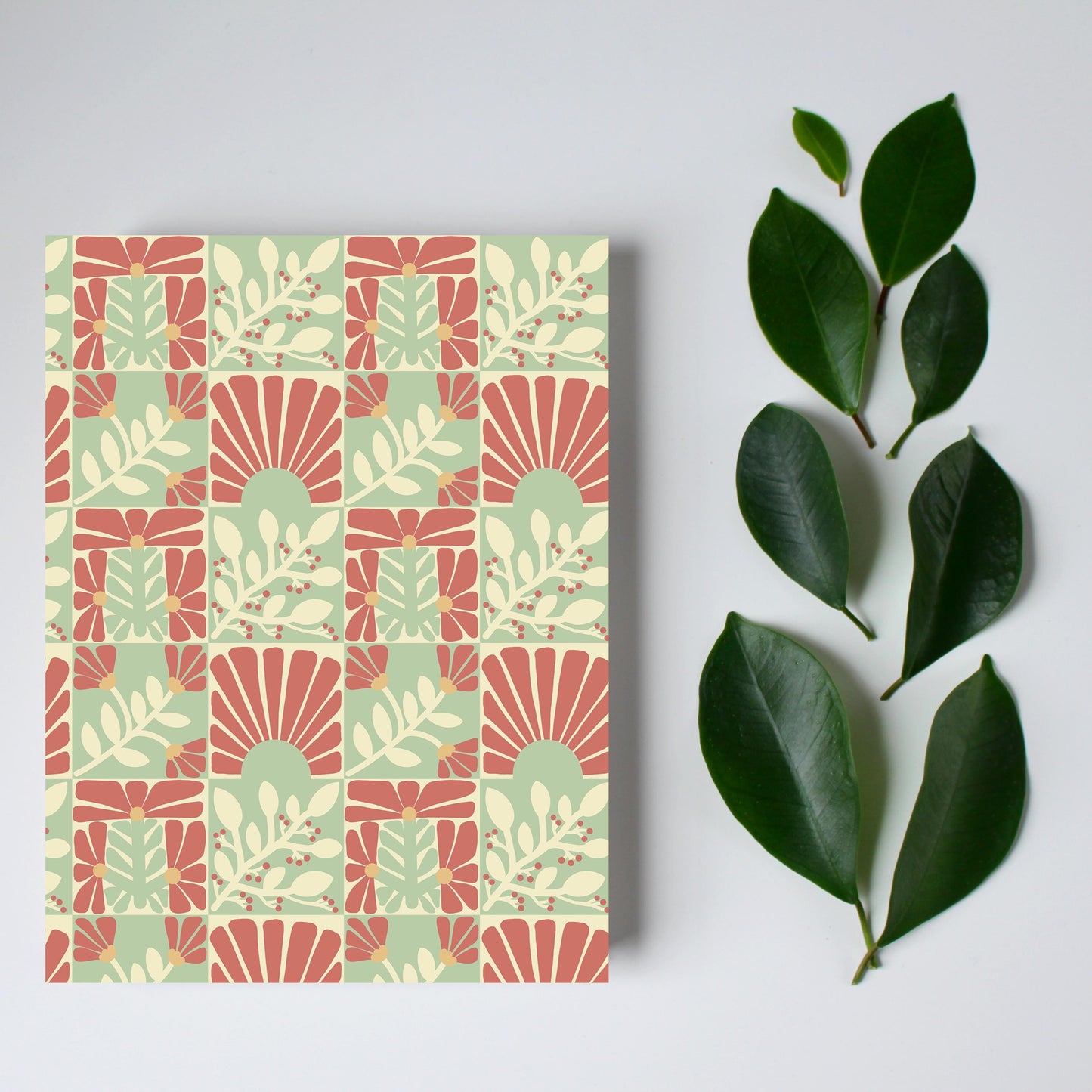 Red and Sage Floral Greeting Card