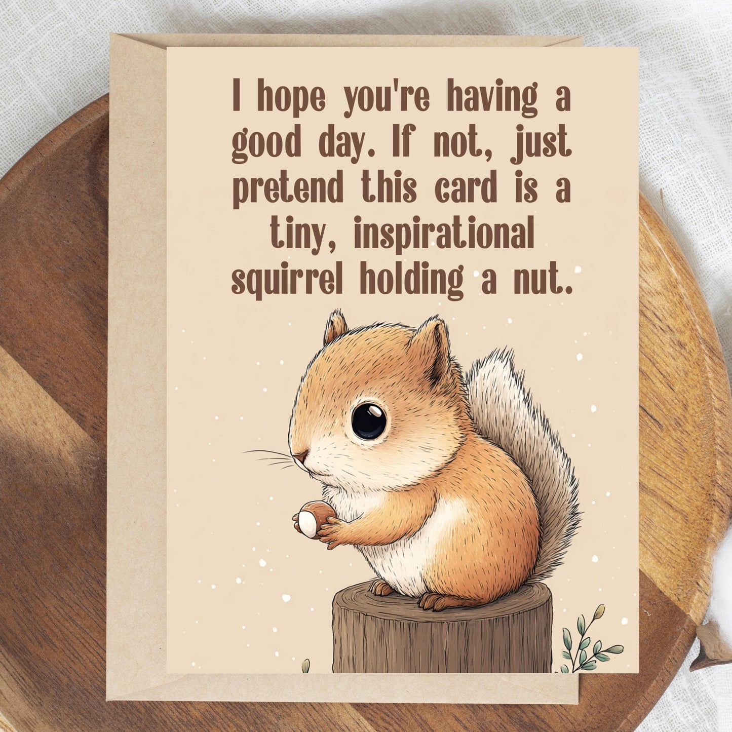 Greeting Card, Cartoon Squirrel Holding a Nut
