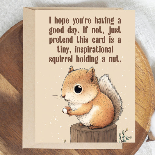 Greeting Card, Cartoon Squirrel Holding a Nut