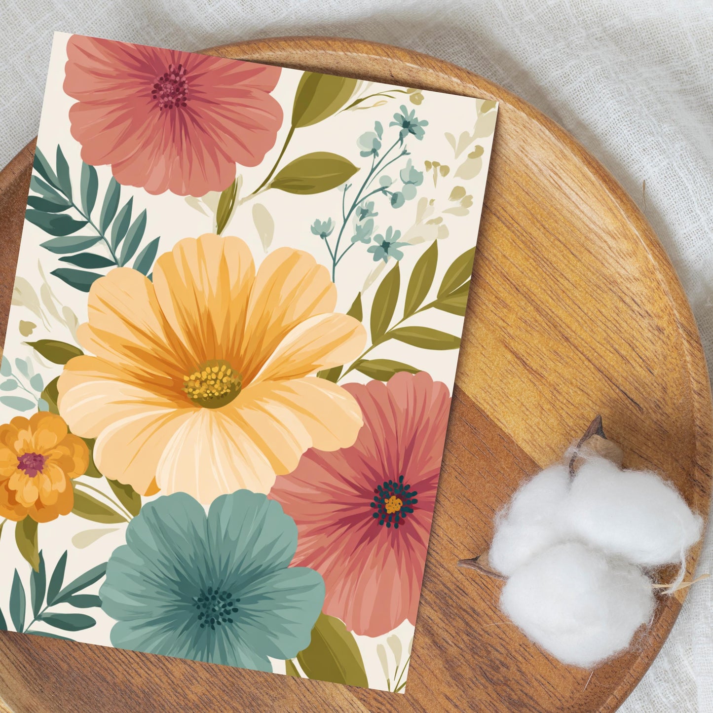 Floral Greeting Card: Heavy Cardstock Note Card with Kraft Envelope