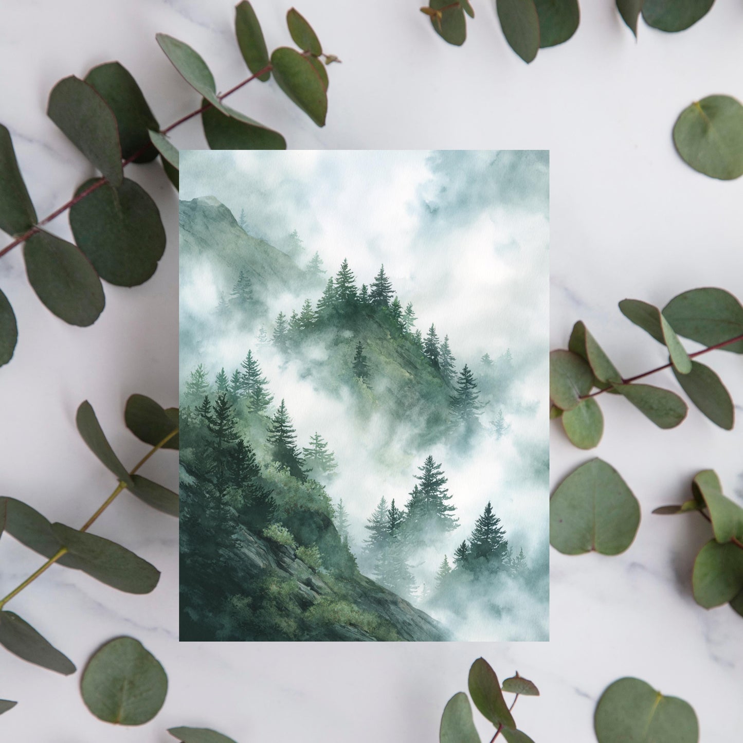 Misty Mountain Pine Tree Greeting Card