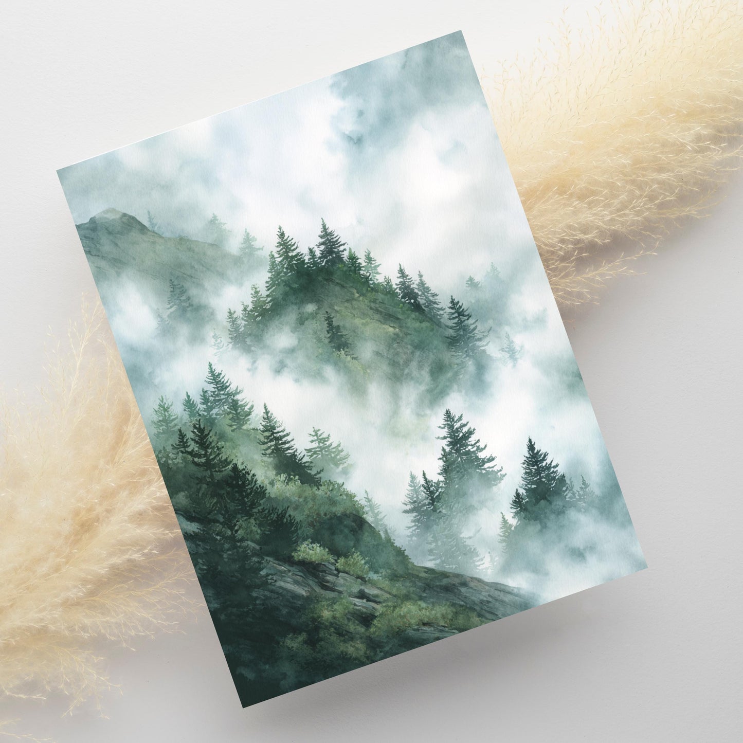 Misty Mountain Pine Tree Greeting Card