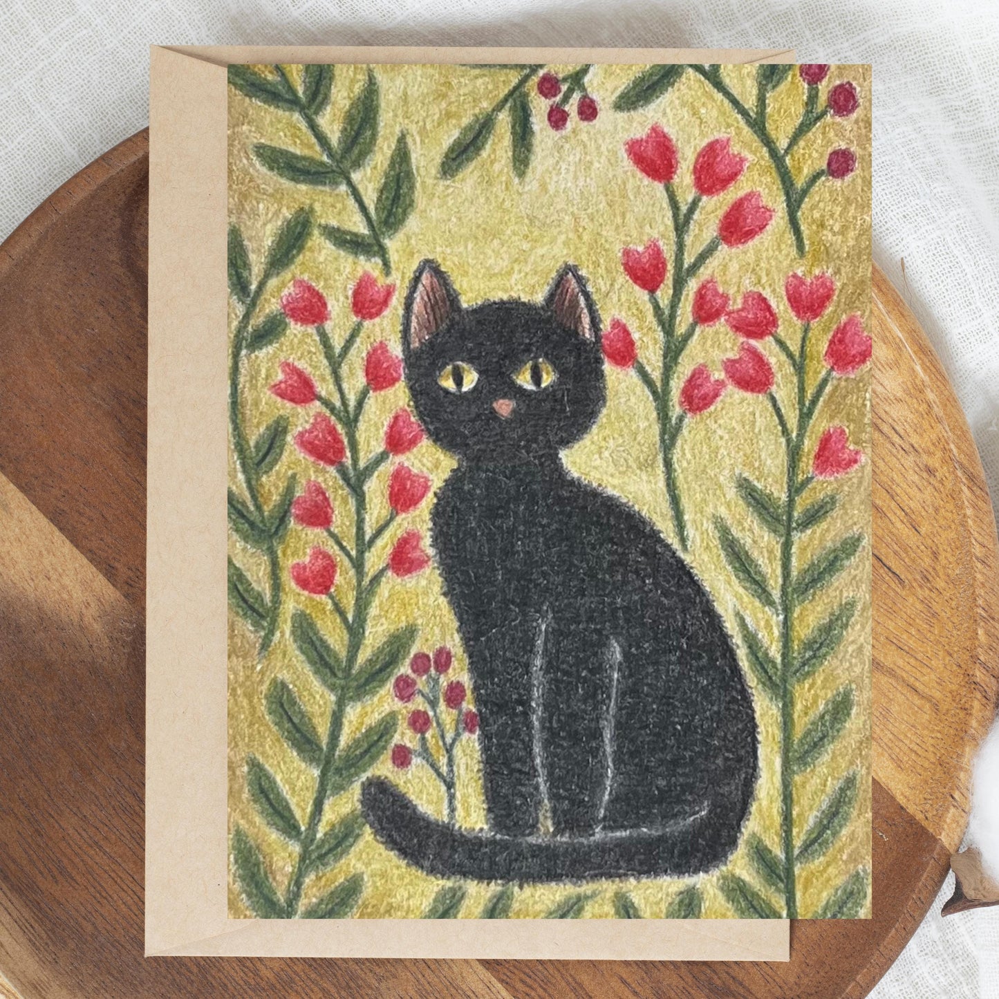 Hand Drawn Black Cat Greeting Card