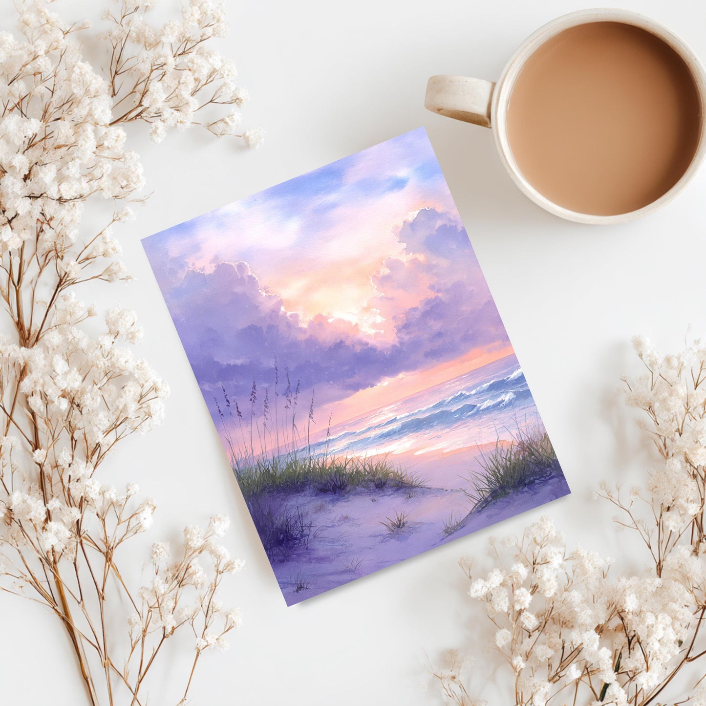 Watercolor Beach Sunset Greeting Card