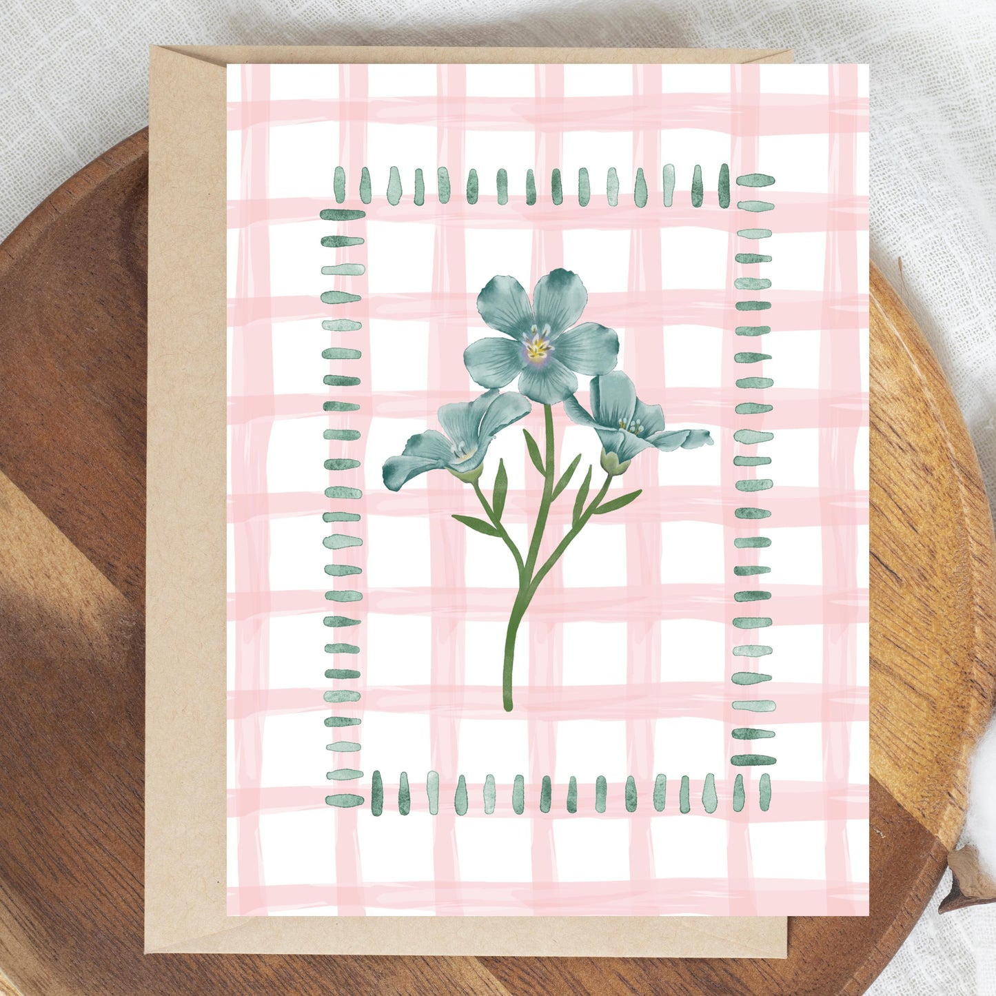 Pink Gingham Flower Card