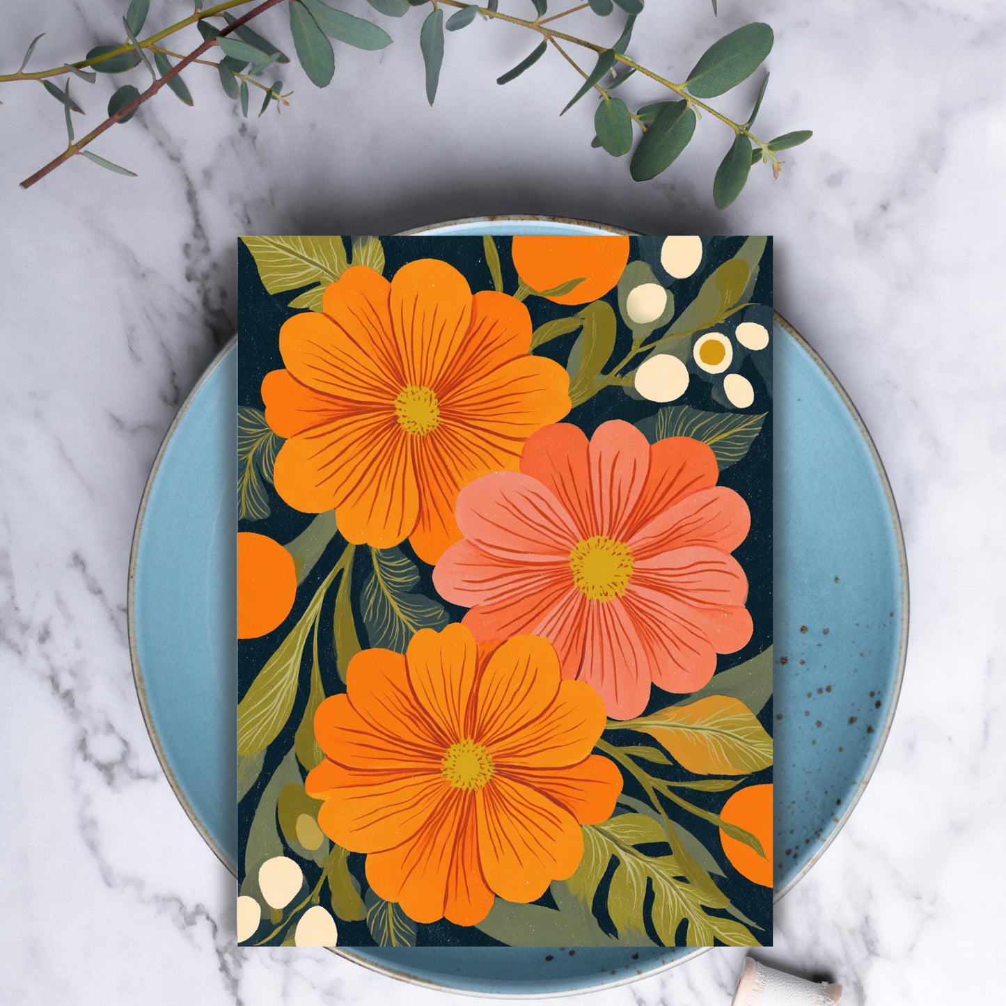 Orange and Coral Zinnia Note Card