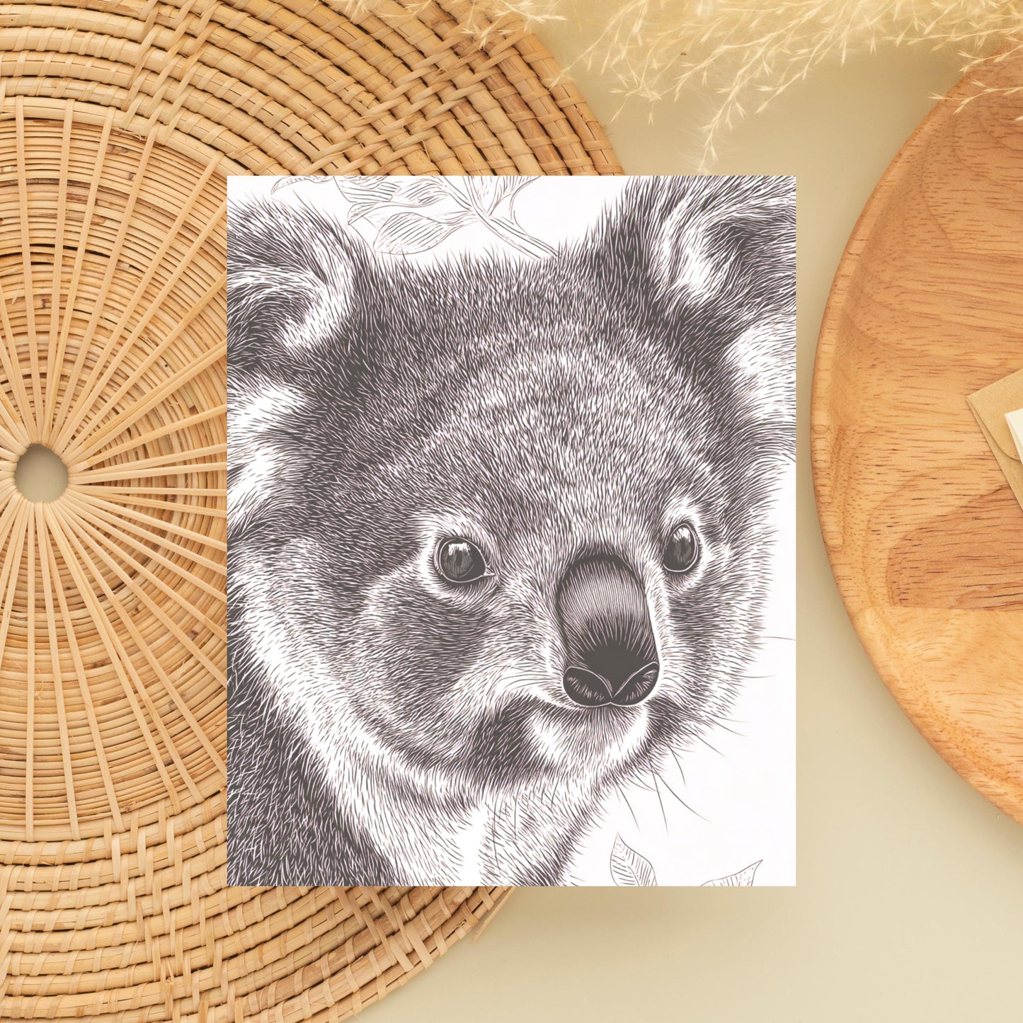 Cute Koala Linocut Style Greeting Card