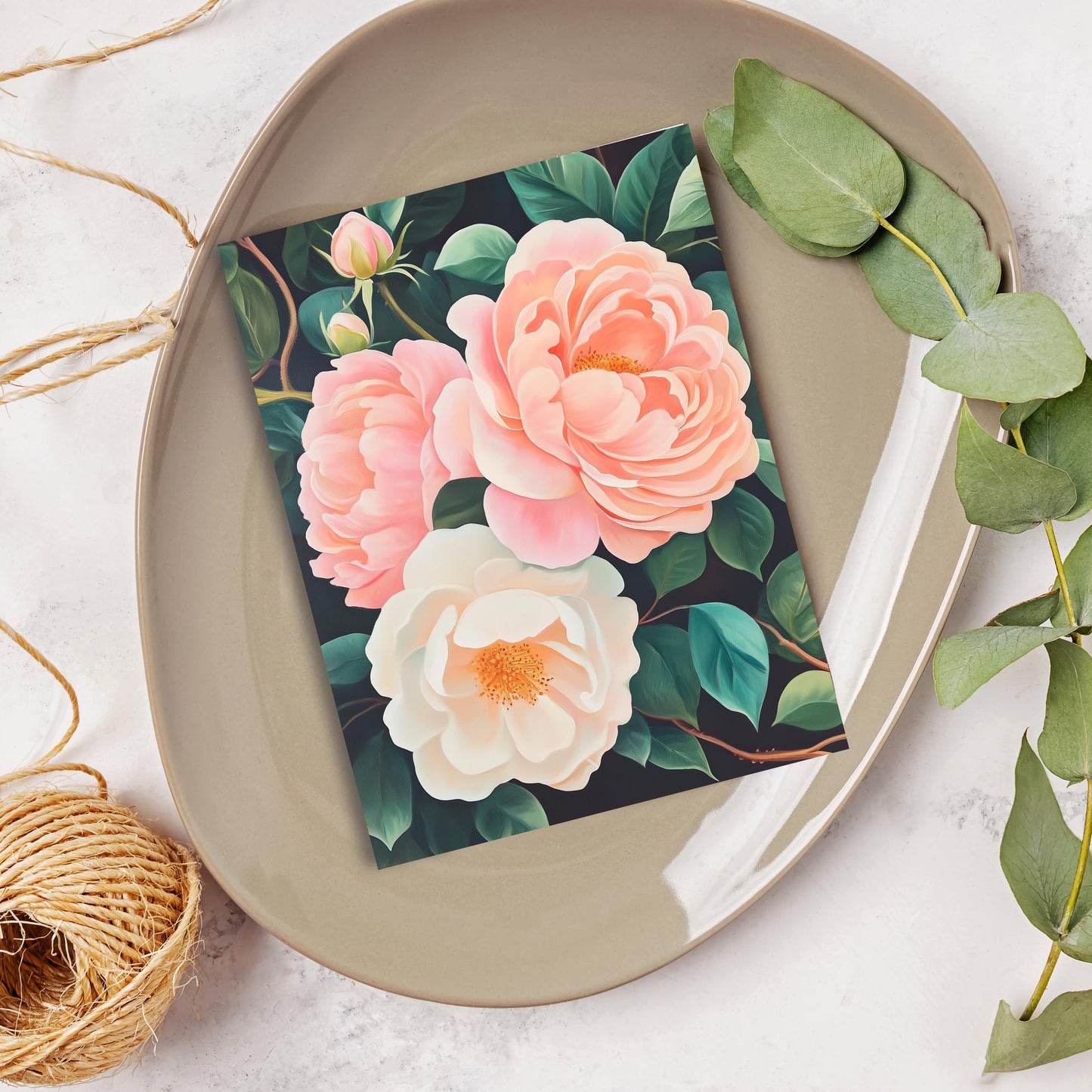 Moody Pink Peony Greeting Card