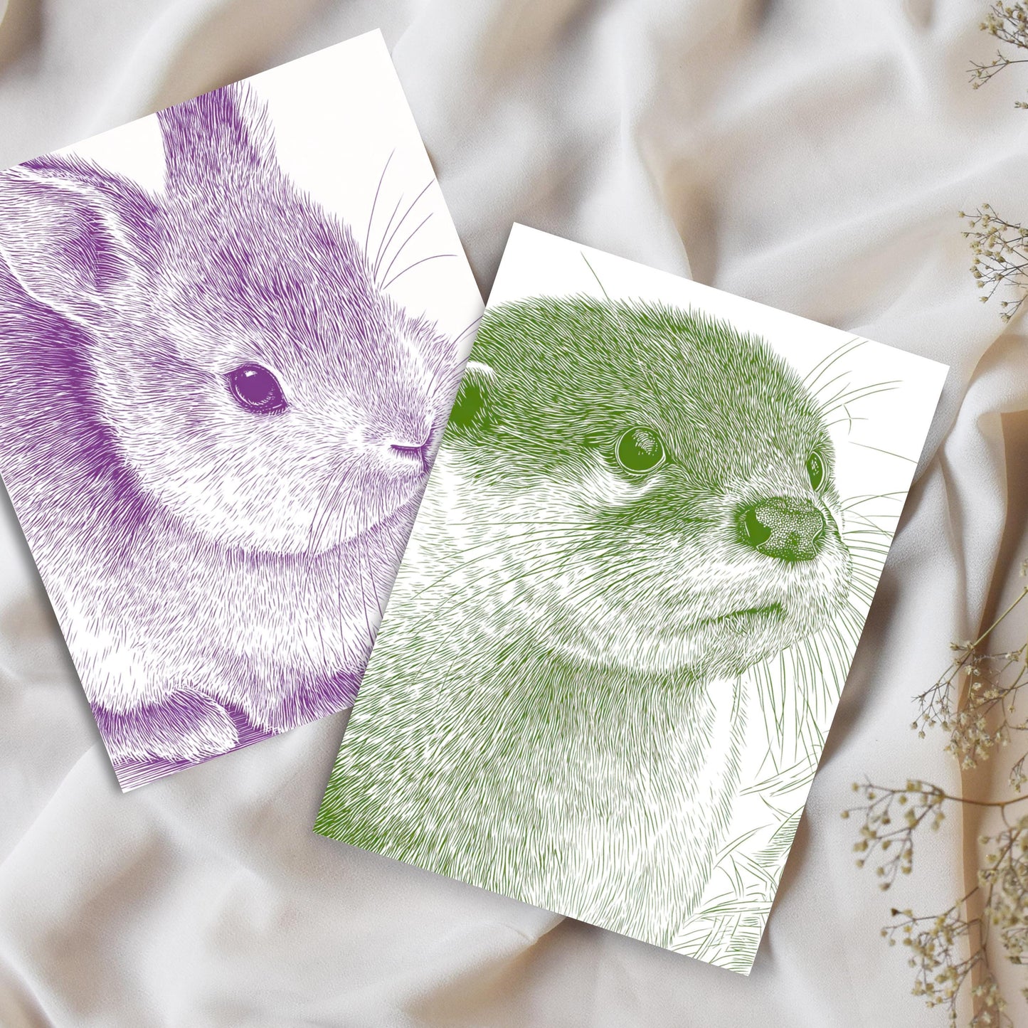 Cute Otter Linocut Style Greeting Card