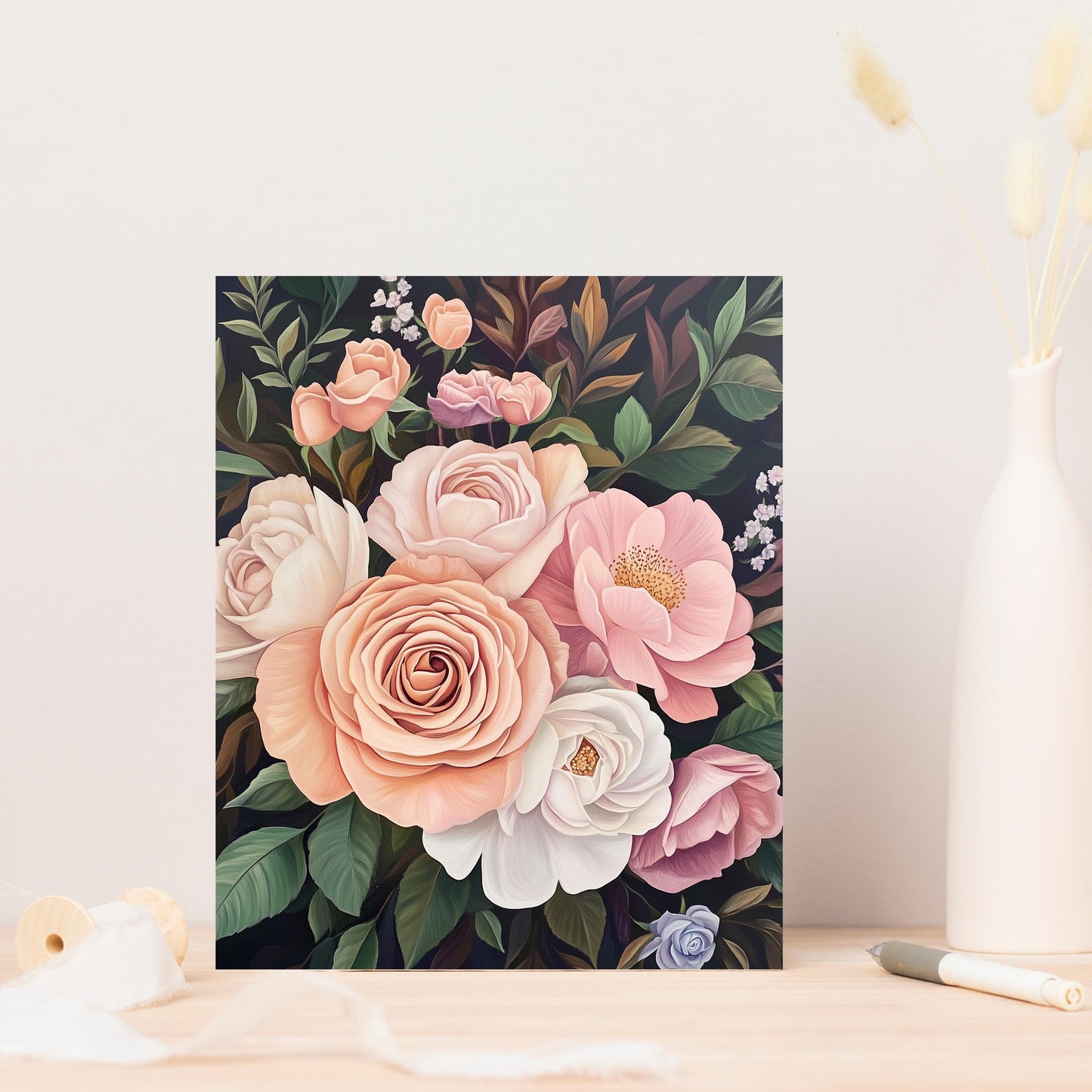 Dark Botanical Rose Greeting Card