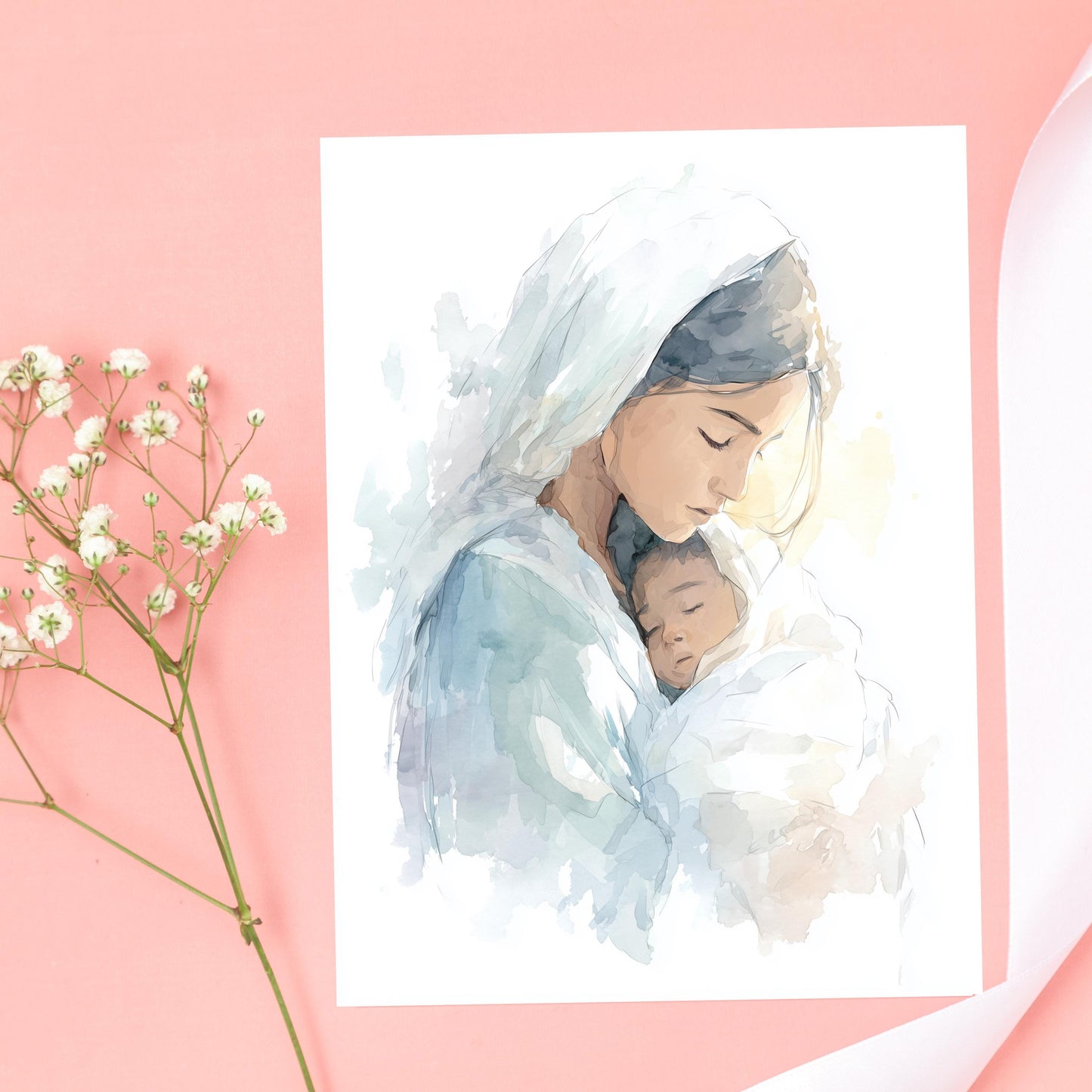 Christmas Nativity Greeting Card, Mary and Baby Jesus Card