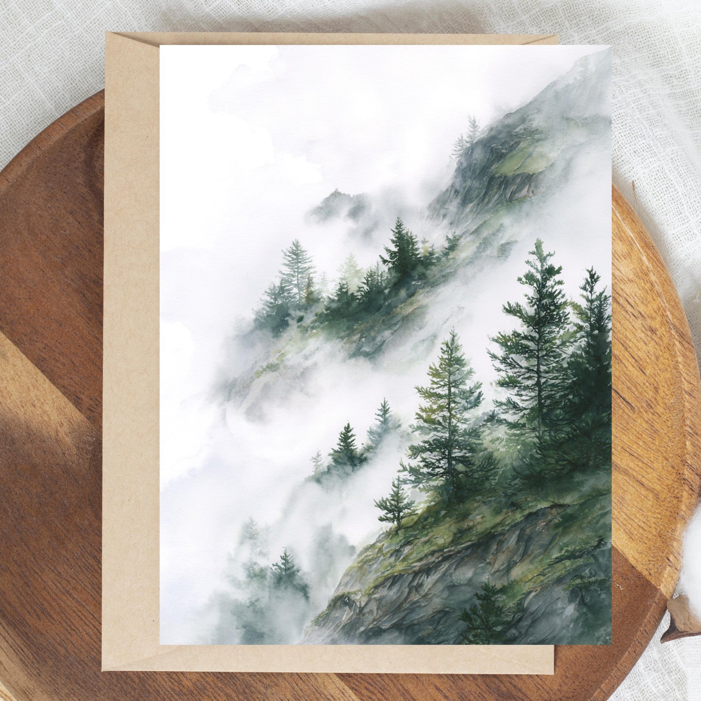 Misty Mountain Pine Tree Greeting Card