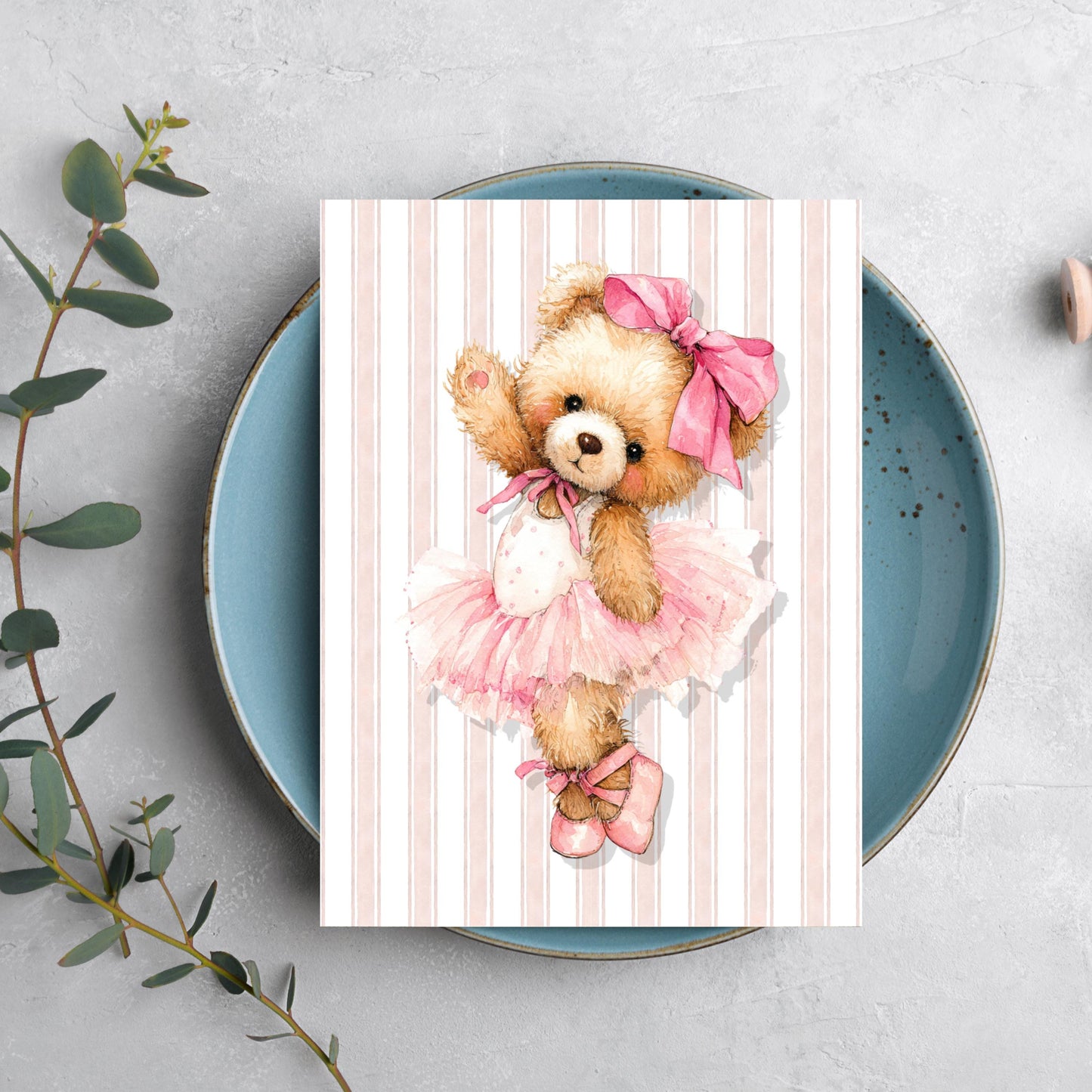 Watercolor Ballerina Bear Greeting Card